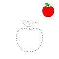 Dashed line and color the picture for apple, the simple visual kid game with easy education level for preschool children,vector