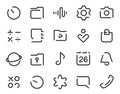 Dashed Outline universal smartphone ui Icons set. Editable user interface stroke icon. Vector thin line vector icon set Royalty Free Stock Photo