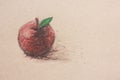 dashed pencil drawing of a red apple on old paper Royalty Free Stock Photo