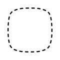 Dashed squircle or square with rounded borders. Simple dotted geometric shape isolated on white background. Cut here
