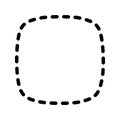 Dashed squircle or square with rounded borders. Simple geometric shape with stitch line isolated on white background