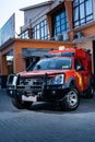 A dashing rescue team car Basarnas in front of the office, using the strobist concept