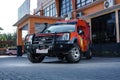 A dashing rescue team car Basarnas in front of the office, using the strobist concept