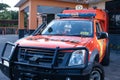 A dashing rescue team car Basarnas in front of the office, using the strobist concept