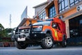 A dashing rescue team car Basarnas in front of the office, using the strobist concept