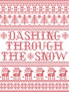 Dashing Through the Snow pattern with Scandinavian, Nordic festive winter pasterns in cross stitch with heart, snowflake, snow Royalty Free Stock Photo