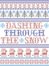 Dashing Through the Snow  pattern with Scandinavian, Nordic festive winter pasterns in cross stitch with heart, snowflakes Royalty Free Stock Photo