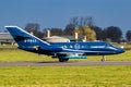 Dassault Falcon 20 target towing airplane from Cobham Aviation Services taxiing on Leeuwarden airbase. The Netherlands - April 11 Royalty Free Stock Photo