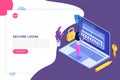 Data Access, Password isometric concept. Login form on screen.