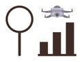 Data analysis and aerial technology with magnifying glass, quadcopter, and bar chart graphics Royalty Free Stock Photo