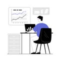Data analysis, analytics, reporting concept. Man working with information, charts, graphs on a laptop. Vector illustration Royalty Free Stock Photo