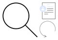 Magnifying Glass, Circular Arrow, and Document with Profile Icon Analysis and User Data Review Royalty Free Stock Photo