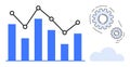 Data Analysis with Bar Chart, Line Graph, Gears, and Cloud Elements Illustrating Workflow Process Royalty Free Stock Photo