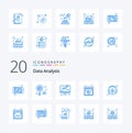 20 Data Analysis Blue Color icon Pack like database graph business database seo Royalty Free Stock Photo