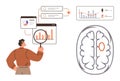 Data Analysis and Brain Research Concept with Charts, Person, and Brain Diagram Royalty Free Stock Photo