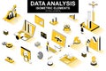 Data analysis bundle of isometric elements. Growing chart, business infographics, research tools, analytic data, financial index