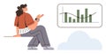 Businesswoman Analyzing Data Trends with Bar Chart and Line Graph on Cloud-Based Platform Royalty Free Stock Photo