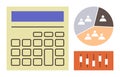 Data Analysis with Calculator, Pie Chart, and Candlestick Graph for Managing Finances and Teams Royalty Free Stock Photo