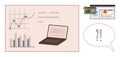 Data Analysis Challenges Highlighted with Graphs, Laptop, and Alert Notifications Royalty Free Stock Photo