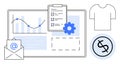 Data Analysis with Chart, Checklists, Email, Gear Icon, T-Shirt, and Dollar Sign Elements Royalty Free Stock Photo