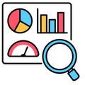 Data analysis chart and report with magnify icon logo web applications