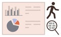 Data Analysis with Charts, Walk Symbol and Binary Code under Magnifying Glass Royalty Free Stock Photo