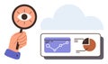Data Analysis and Cloud-Based Insights with Magnifying Glass and Graphs Royalty Free Stock Photo