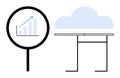 Magnifying Glass with Growth Chart and Cloud Computing Elements for Data Analysis Concept Royalty Free Stock Photo