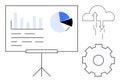 Data Analysis and Cloud Computing Concept with Charts, Gear, and Cloud Symbols Royalty Free Stock Photo