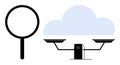 Data Analysis and Cloud Computing Concept with Magnifying Glass and Balanced Scale Illustration Royalty Free Stock Photo