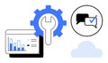 Data Analysis, Cloud Services, and Communication Tools With Gear and Diagram Elements Royalty Free Stock Photo