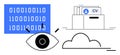 Data Analysis and Cloud Storage Concept with Binary Code, Eye Icon, and Digital File Storage Royalty Free Stock Photo