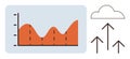 Data Analysis and Cloud Storage Concept with Graph and Upload Arrows Royalty Free Stock Photo