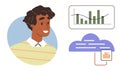 Data Analysis and Cloud Technology Concept with Male User and Digital Visualization Elements Royalty Free Stock Photo