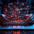 Data Analysis, Coding, and Cybersecurity Abstract Concept Laptop, Code Windows, and Network Connections Visualized Royalty Free Stock Photo