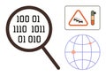 Data analysis concept with binary code, global networks, traffic warning, and efficiency indicator Royalty Free Stock Photo
