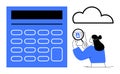 Data Analysis Concept with Calculator, Cloud Storage, and Magnifying Glass Royalty Free Stock Photo