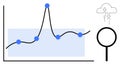 Data Analysis Concept with Line Graph, Cloud Computing, and Magnifying Glass Royalty Free Stock Photo