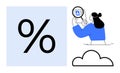 Data analysis and cloud-based identity verification concept with percentage symbol, user magnifying glass, and cloud Royalty Free Stock Photo