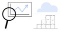 Data Analysis and Cloud Storage Concept with Graph, Magnifying Glass, and Puzzle Pieces Royalty Free Stock Photo