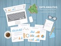 Data analysis concept. Financial Audit, SEO analytics, statistics, strategic, report, management. Charts graphics on a screen Royalty Free Stock Photo