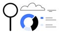 Data Analysis Concept with Magnifying Glass, Cloud, and Pie Chart Elements in Minimal Design Royalty Free Stock Photo