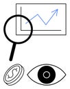 Data Analysis Concept with Magnifying Glass, Growth Graph, Eye, and Coin Royalty Free Stock Photo