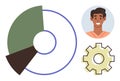 Data Analysis Concept with Pie Chart, Gear Symbol, and User Avatar in Modern Design Royalty Free Stock Photo