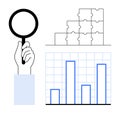 Data Analysis Concept With Magnifying Glass, Puzzle Pieces, and Bar Chart for Research and Strategy Royalty Free Stock Photo