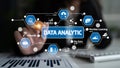 Data Analysis Concept with Visual Elements Showing Statistics, Machine Learning, Big Data, and Network Connection in a Royalty Free Stock Photo