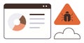 Data analysis and cybersecurity threat concept with bug alert and cloud connection Royalty Free Stock Photo