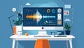 Data Analysis Dashboard on Computer Screen, Modern Workspace Royalty Free Stock Photo