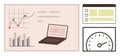 Data Analysis Dashboard Featuring Graphs, Laptop, Checklist, and Speedometer Visualization Royalty Free Stock Photo