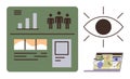 Data Analysis Dashboard with Graphs, Figures, Browsing Interface, and Eye Symbol Indicating Monitoring Royalty Free Stock Photo